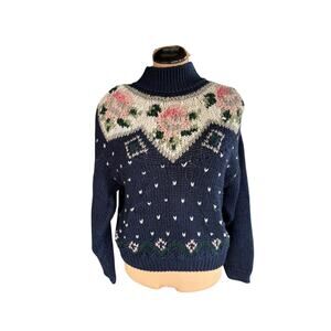 Jamie Scott Sweater Sz. L - Knit, Navy, Vintage, Twee, Unique, Grannycore